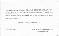 Geboortekaartje H.P. (Hans) MG (1931)